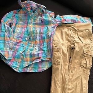 Easter plaid long sleeve button up shirt & khaki cargo pants